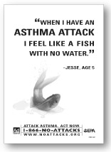Black and white image of Asthma Attack Print ad in english